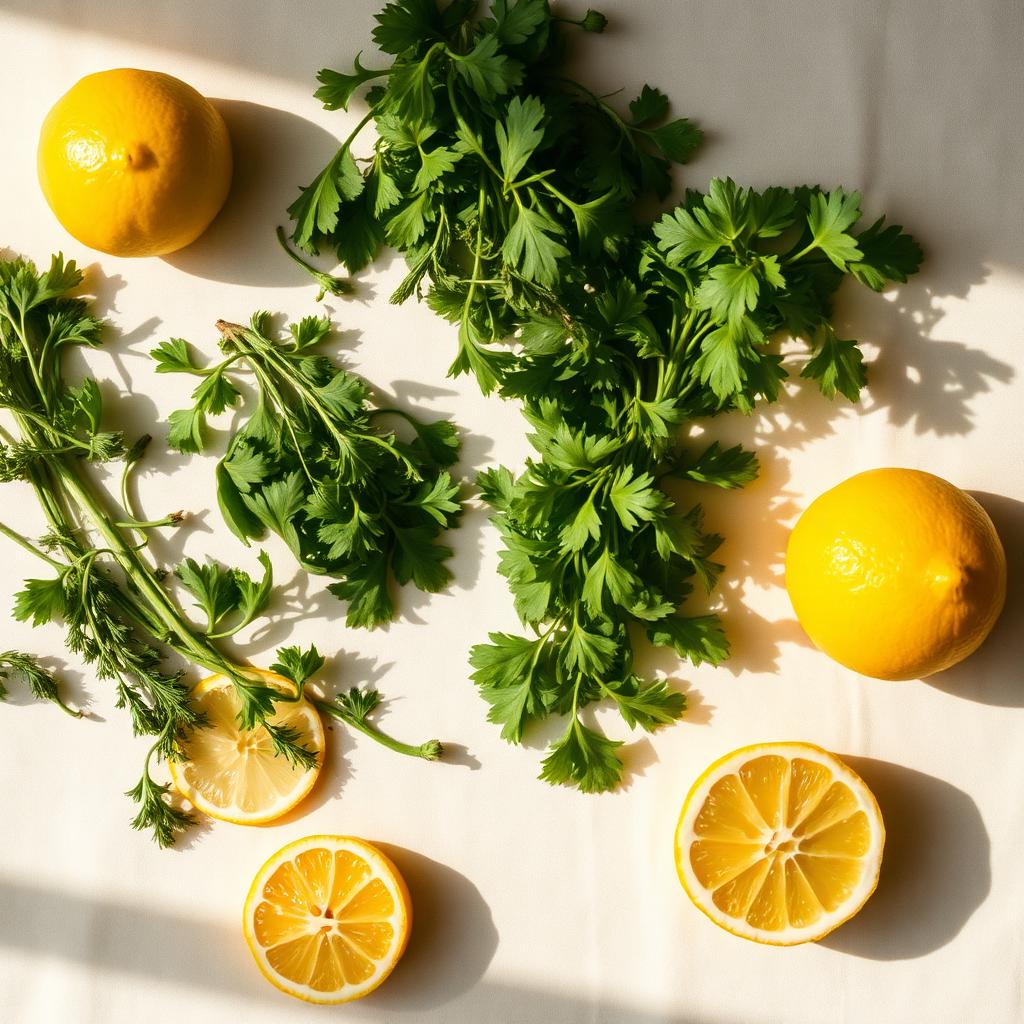 Fresh herbs and lemons